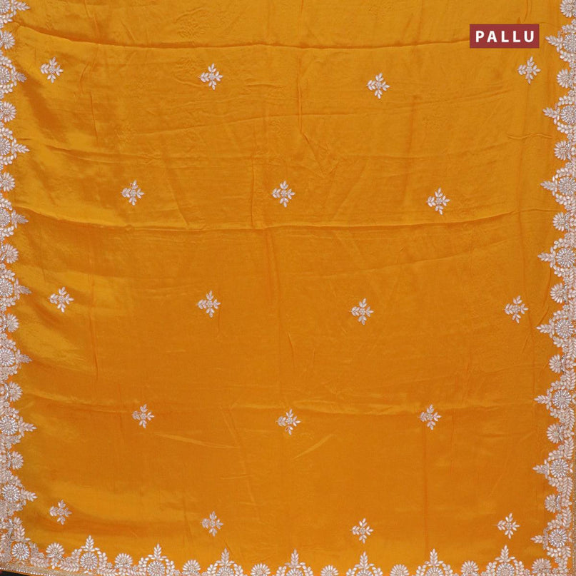 Designer satin silk saree mango yellow with allover beaded & zardosi work - {{ collection.title }} by Prashanti Sarees