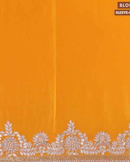Designer satin silk saree mango yellow with allover beaded & zardosi work - {{ collection.title }} by Prashanti Sarees