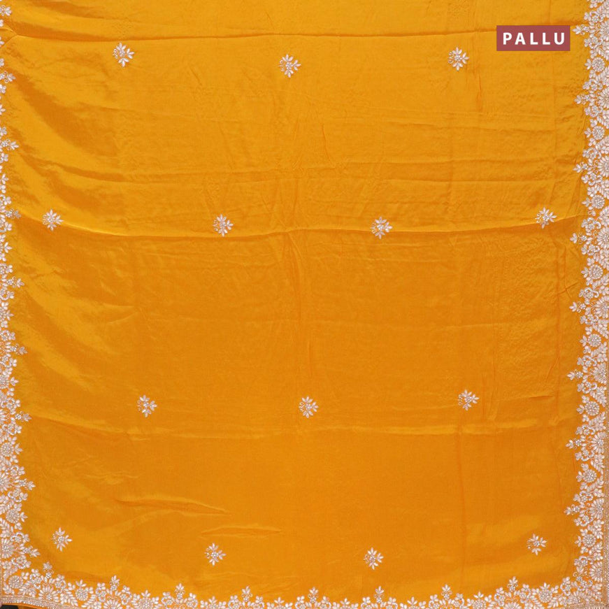 Designer satin silk saree mango yellow with allover stone & zardosi work - {{ collection.title }} by Prashanti Sarees