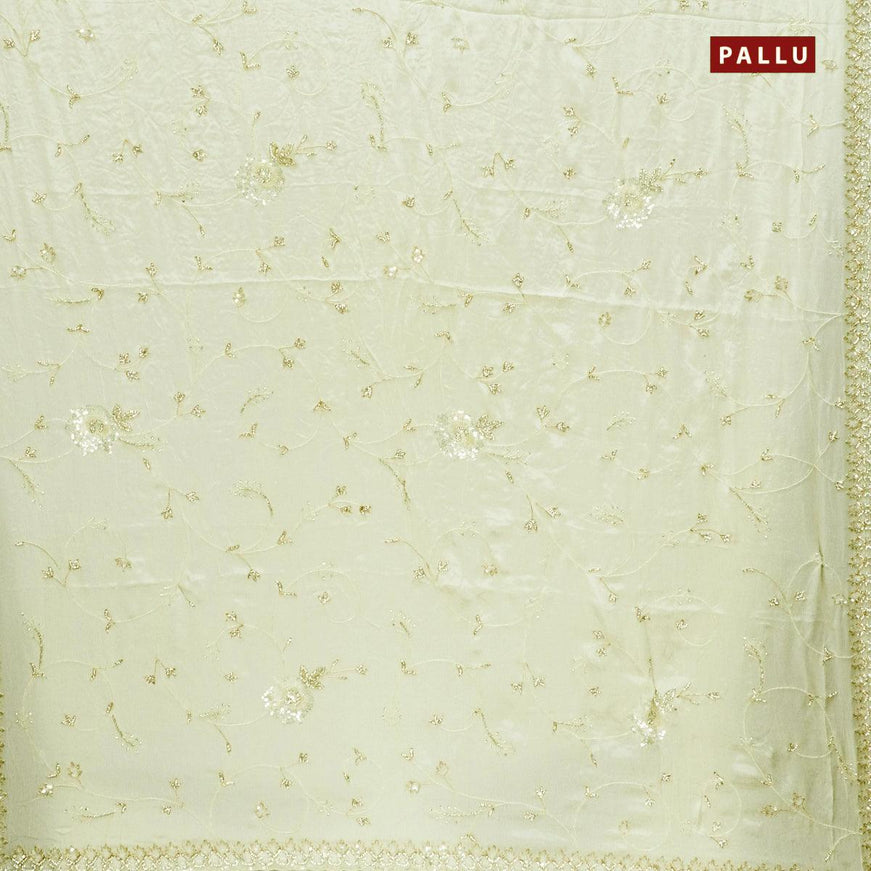 Designer satin silk saree off white with allover chamki & stone work - {{ collection.title }} by Prashanti Sarees