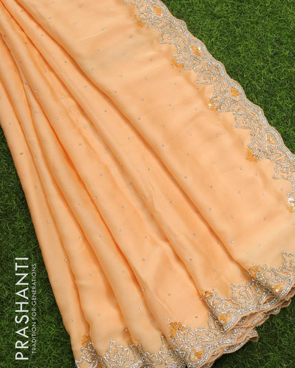 Designer satin silk saree pale orange with allover stone work - {{ collection.title }} by Prashanti Sarees