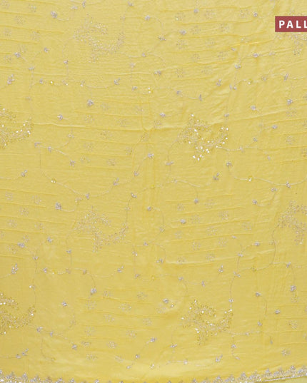 Designer satin silk saree pale yellow with allover chamki & stone work - {{ collection.title }} by Prashanti Sarees
