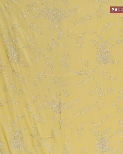 Designer satin silk saree pale yellow with allover stone work - {{ collection.title }} by Prashanti Sarees