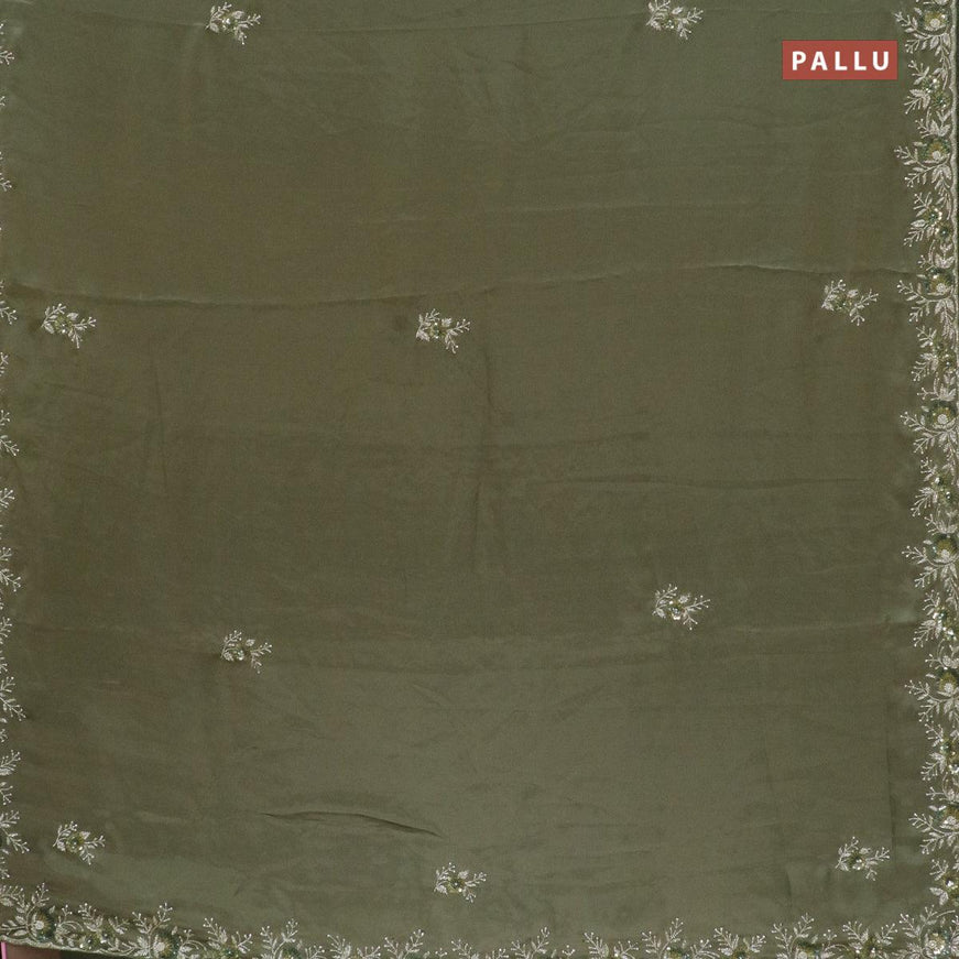 Designer satin silk saree pastel green with allover chamki & beaded work - {{ collection.title }} by Prashanti Sarees