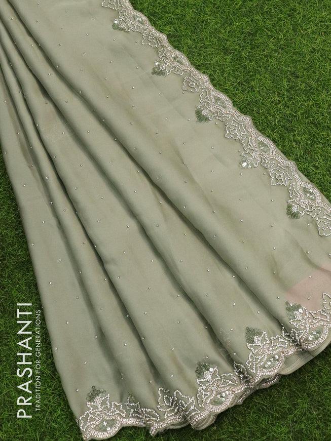 Designer satin silk saree pastel grey with allover stone & chamki work - {{ collection.title }} by Prashanti Sarees