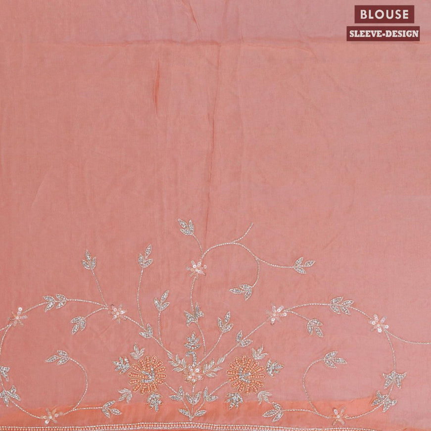 Designer satin silk saree pastel pink with allover stone & beaded work - {{ collection.title }} by Prashanti Sarees