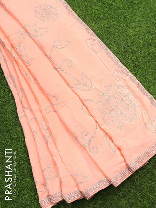 Designer satin silk saree peach orange with allover stone work