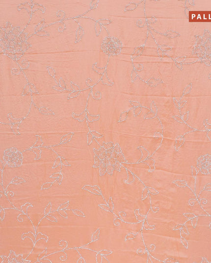 Designer satin silk saree peach orange with allover stone work - {{ collection.title }} by Prashanti Sarees