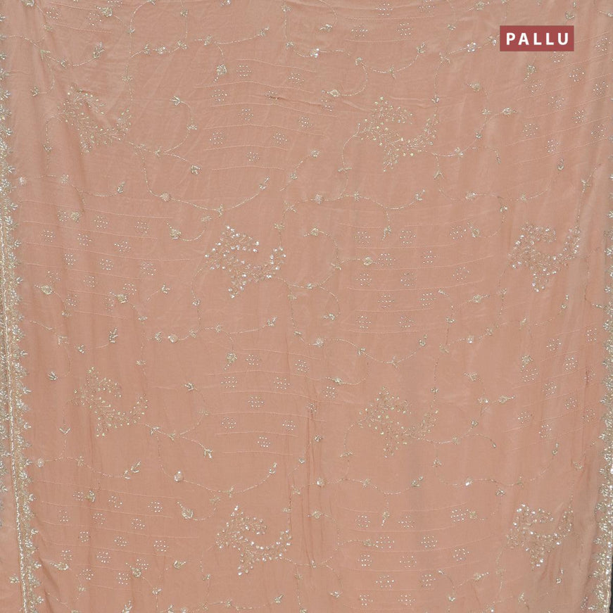 Designer satin silk saree peach pink with allover chamki & zardosi work - {{ collection.title }} by Prashanti Sarees