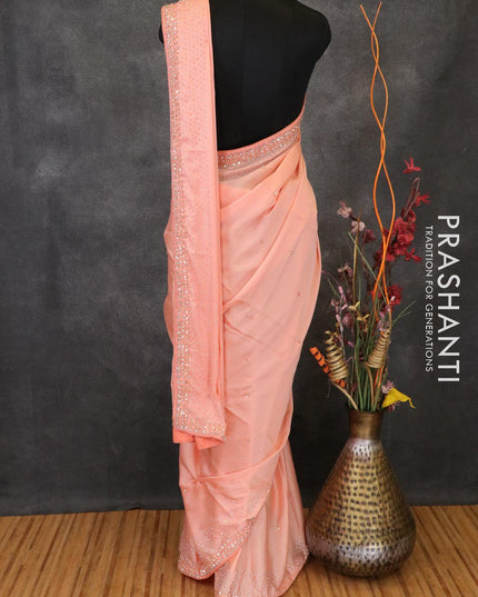 Designer satin silk saree peach shade with stone and chamki work - {{ collection.title }} by Prashanti Sarees