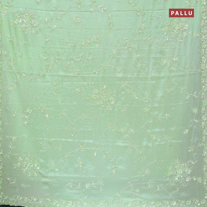 Designer satin silk saree pista green with allover chamki & beaded work - {{ collection.title }} by Prashanti Sarees