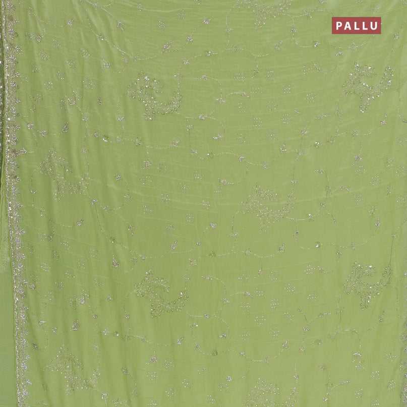 Designer satin silk saree pista green with allover stone & chamki work - {{ collection.title }} by Prashanti Sarees