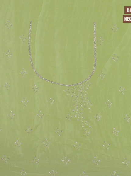 Designer satin silk saree pista green with allover stone & chamki work - {{ collection.title }} by Prashanti Sarees