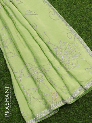 Designer satin silk saree pista green with allover stone work