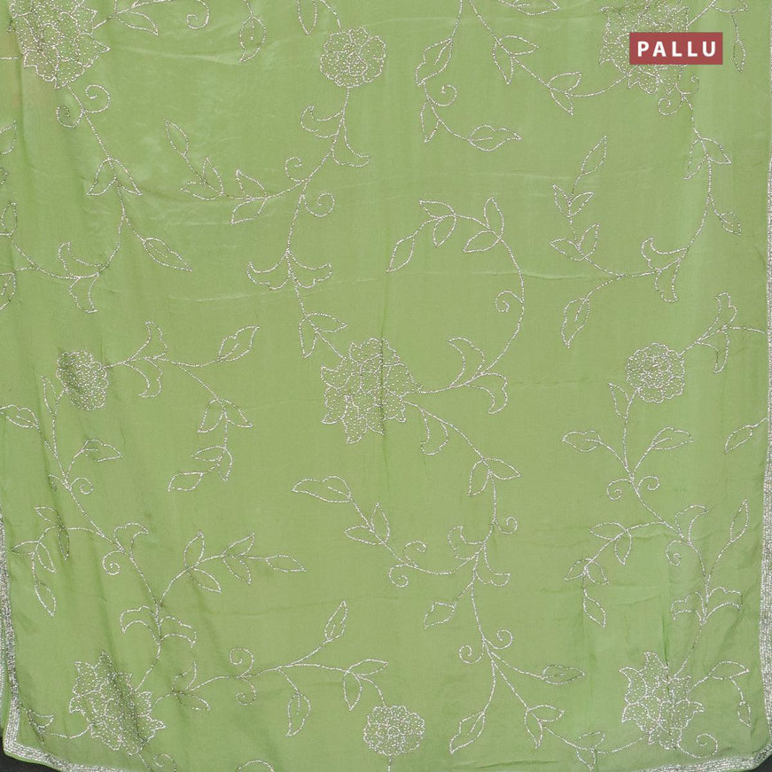 Designer satin silk saree pista green with allover stone work - {{ collection.title }} by Prashanti Sarees