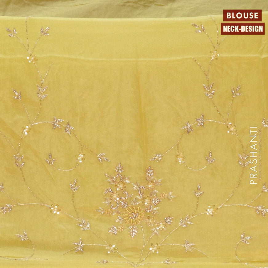 Designer satin silk saree yellow with allover stone & beaded work - {{ collection.title }} by Prashanti Sarees