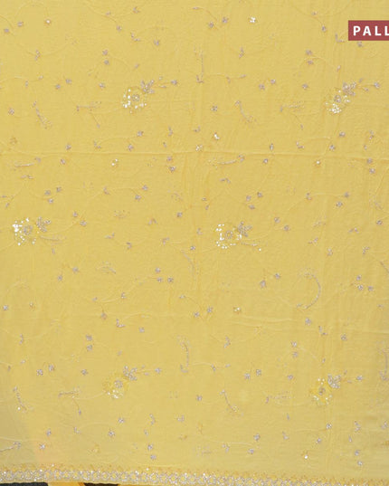 Designer satin silk saree yellow with allover stone & chamki work - {{ collection.title }} by Prashanti Sarees
