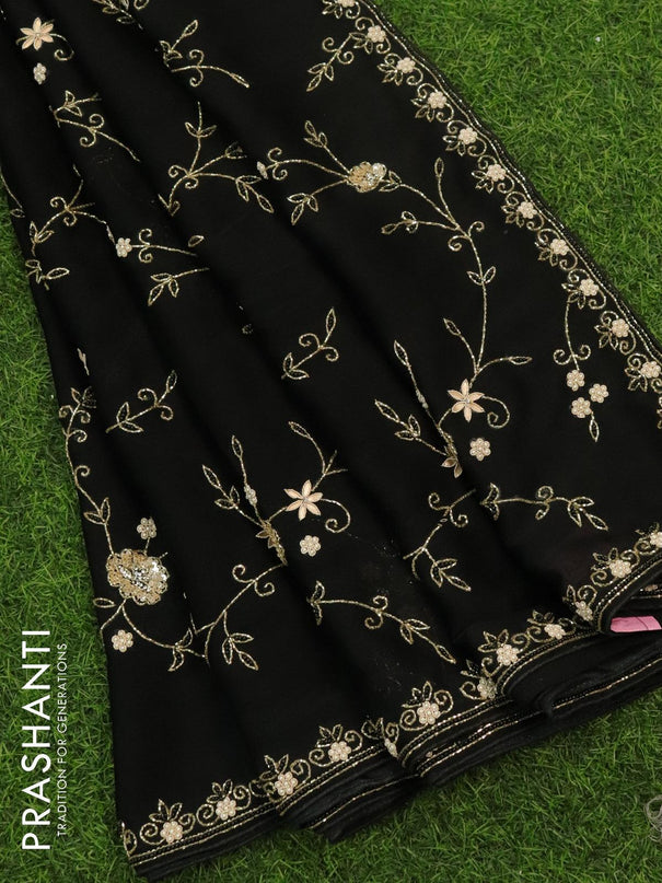 Designer semi chiffon saree black with allover chamki & zardosi work - {{ collection.title }} by Prashanti Sarees
