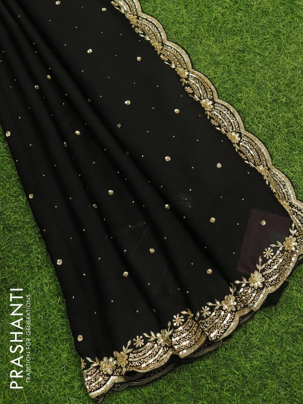 Designer semi chiffon saree black with allover chamki & zardosi work - {{ collection.title }} by Prashanti Sarees