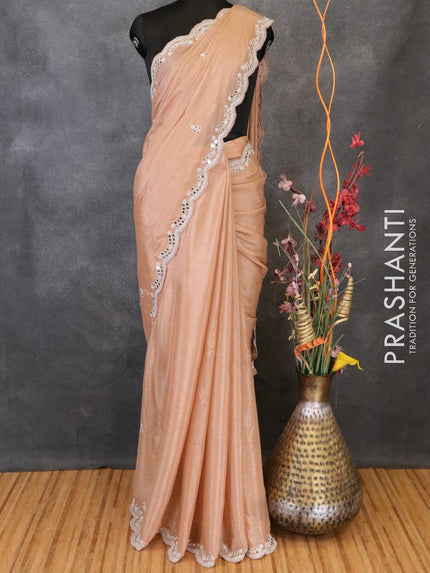 Designer semi chiffon saree pastel brown with beaded embroidery and mirror work - {{ collection.title }} by Prashanti Sarees