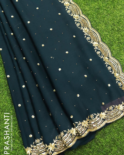 Designer semi chiffon saree peacock blue with allover chamki & zardosi work - {{ collection.title }} by Prashanti Sarees