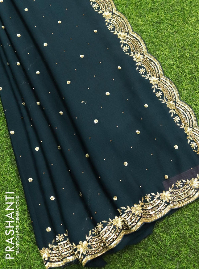 Designer semi chiffon saree peacock blue with allover chamki & zardosi work - {{ collection.title }} by Prashanti Sarees
