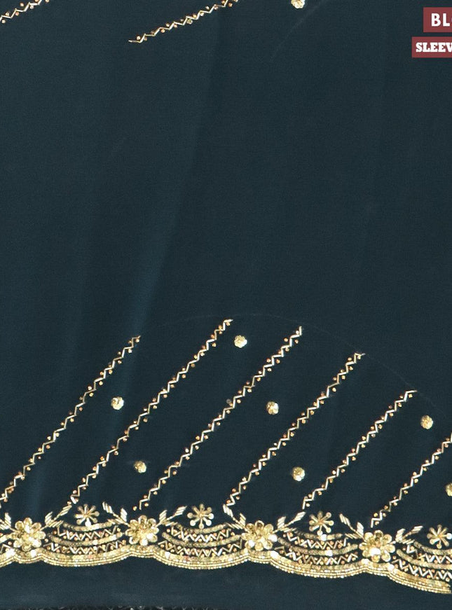 Designer semi chiffon saree peacock blue with allover chamki & zardosi work - {{ collection.title }} by Prashanti Sarees