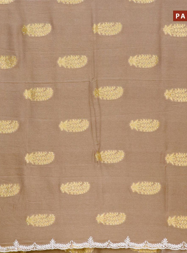 Designer semi georgette saree brown shade with allover zari buttas & stone work - {{ collection.title }} by Prashanti Sarees