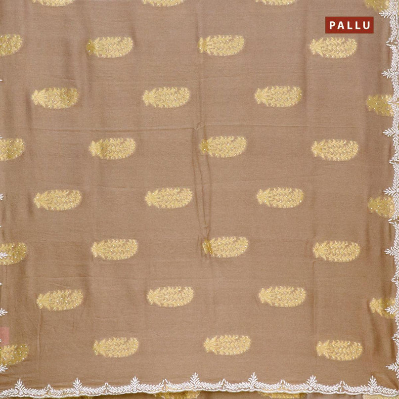 Designer semi georgette saree brown shade with allover zari buttas & stone work - {{ collection.title }} by Prashanti Sarees