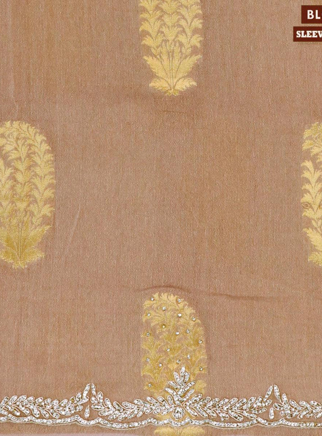 Designer semi georgette saree brown shade with allover zari buttas & stone work - {{ collection.title }} by Prashanti Sarees