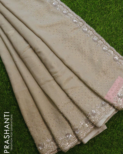Designer semi georgette saree pastel grey with allover stone & zardosi work - {{ collection.title }} by Prashanti Sarees