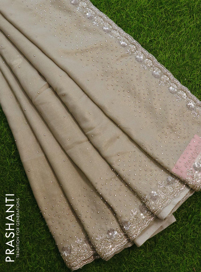 Designer semi georgette saree pastel grey with allover stone & zardosi work - {{ collection.title }} by Prashanti Sarees