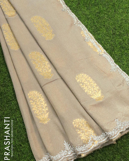 Designer semi georgette saree pastel grey with allover zari woven buttas & stone work - {{ collection.title }} by Prashanti Sarees