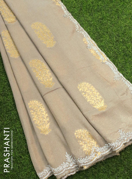 Designer semi georgette saree pastel grey with allover zari woven buttas & stone work - {{ collection.title }} by Prashanti Sarees