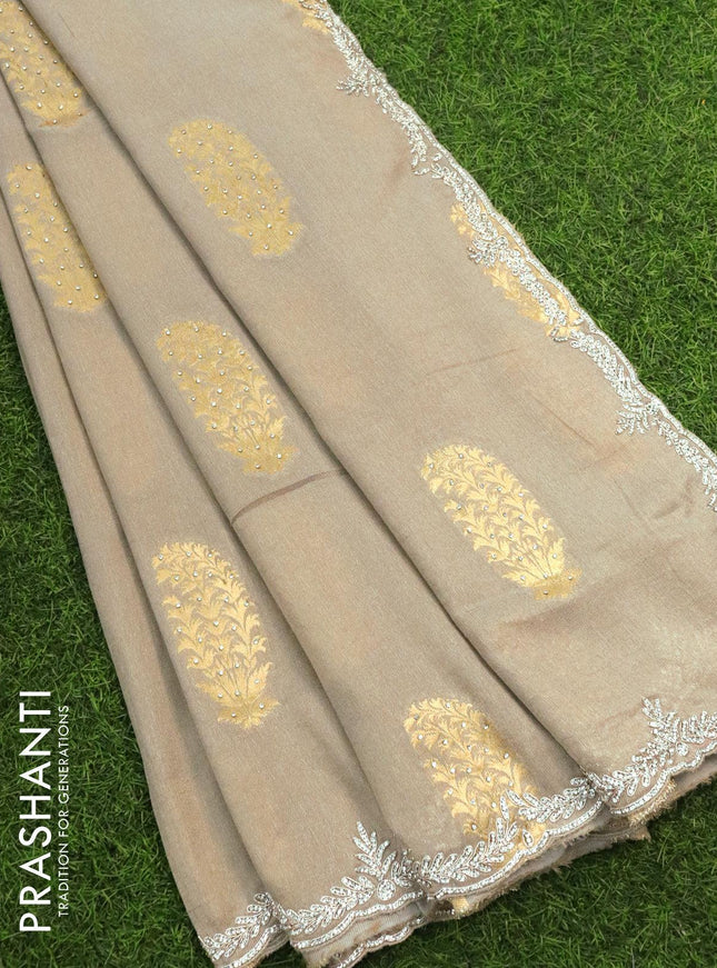 Designer semi georgette saree pastel grey with allover zari woven buttas & stone work - {{ collection.title }} by Prashanti Sarees