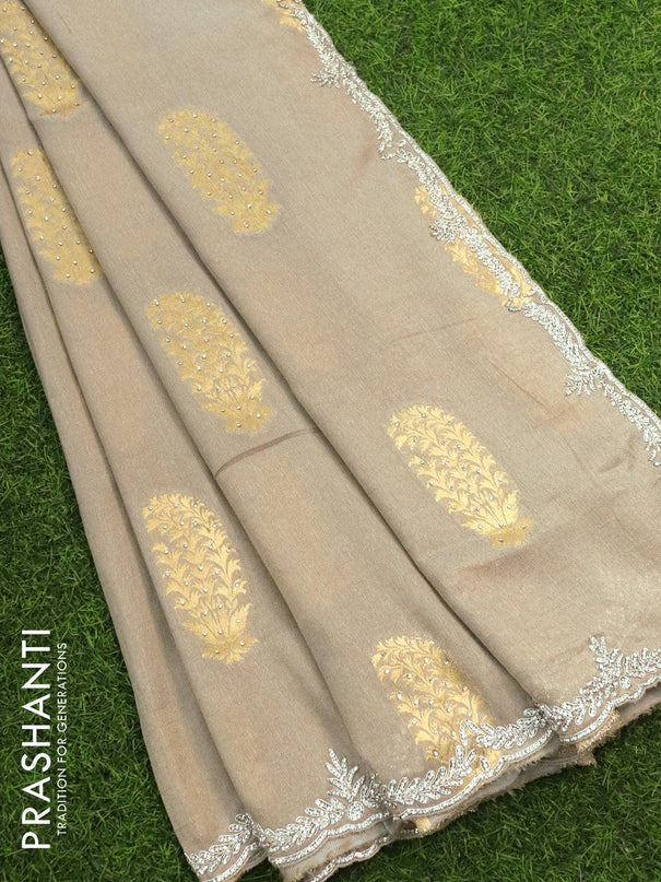 Designer semi georgette saree pastel grey with allover zari woven buttas & stone work - {{ collection.title }} by Prashanti Sarees