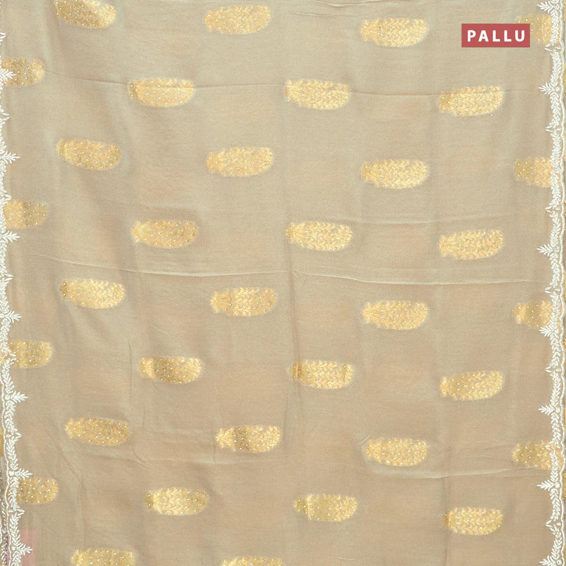 Designer semi georgette saree pastel grey with allover zari woven buttas & stone work - {{ collection.title }} by Prashanti Sarees