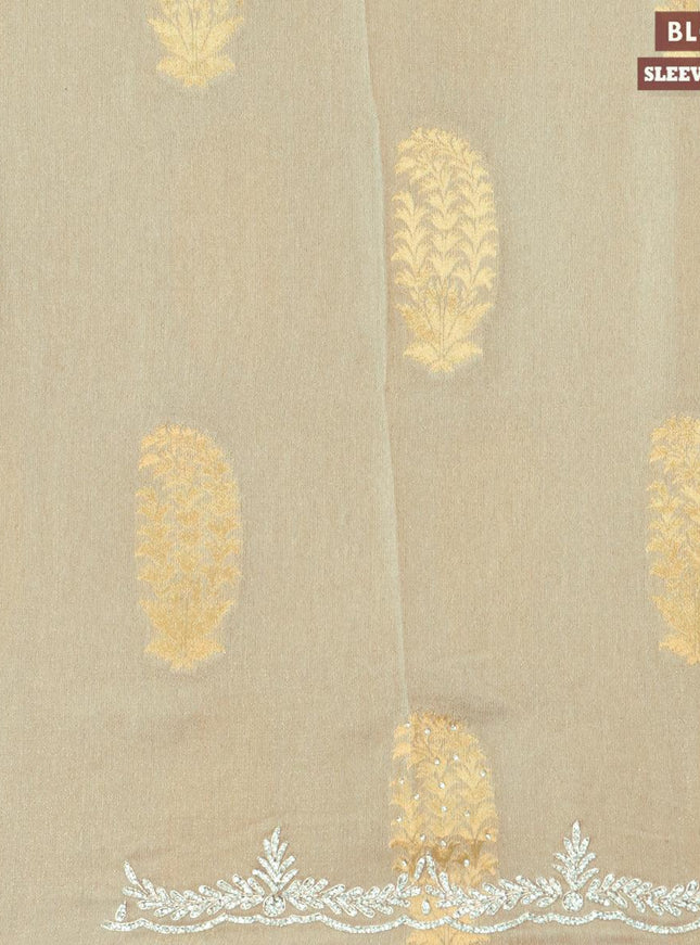 Designer semi georgette saree pastel grey with allover zari woven buttas & stone work - {{ collection.title }} by Prashanti Sarees