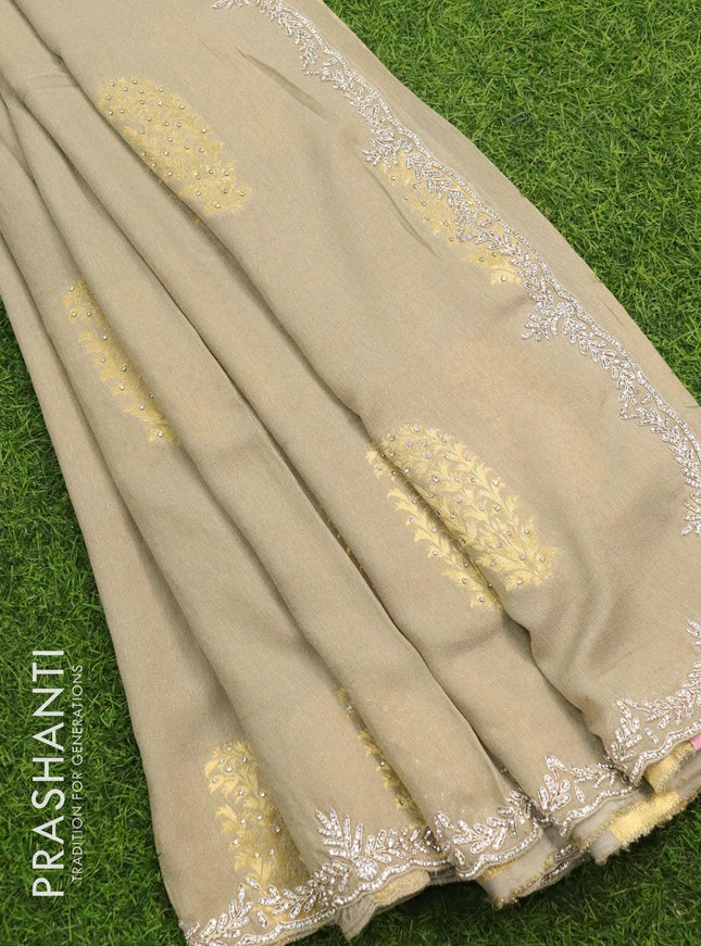 Designer semi georgette saree pastel grey with zari woven buttas & stone work - {{ collection.title }} by Prashanti Sarees