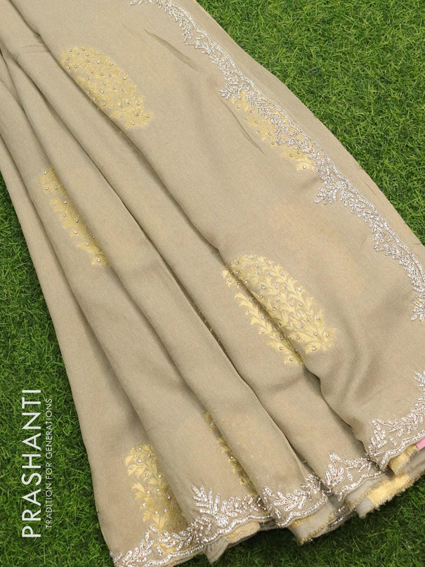 Designer semi georgette saree pastel grey with zari woven buttas & stone work - {{ collection.title }} by Prashanti Sarees