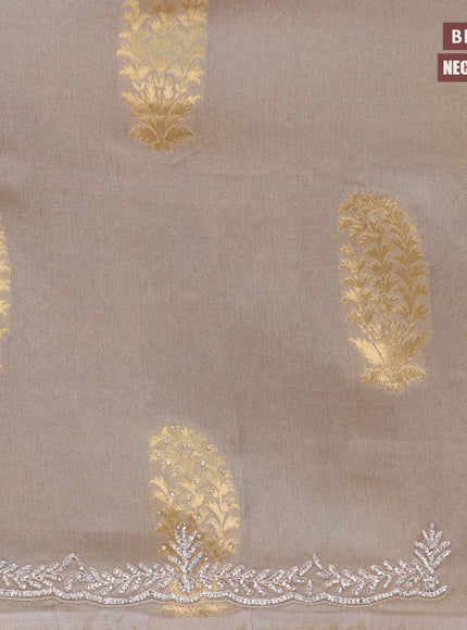 Designer semi georgette saree pastel grey with zari woven buttas & stone work - {{ collection.title }} by Prashanti Sarees