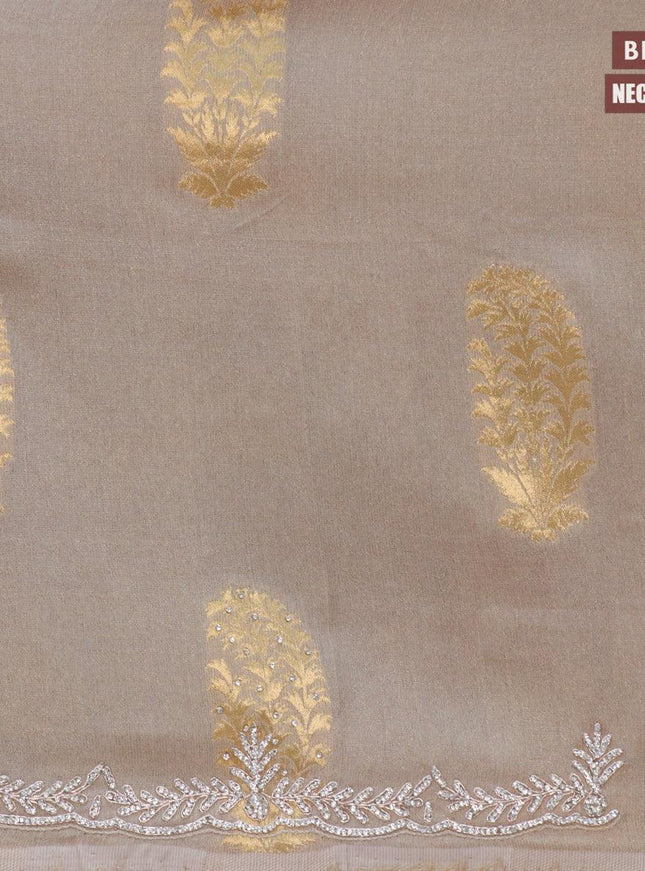 Designer semi georgette saree pastel grey with zari woven buttas & stone work - {{ collection.title }} by Prashanti Sarees