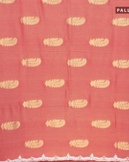 Designer semi georgette saree peach pink with zari woven buttas & stone work - {{ collection.title }} by Prashanti Sarees