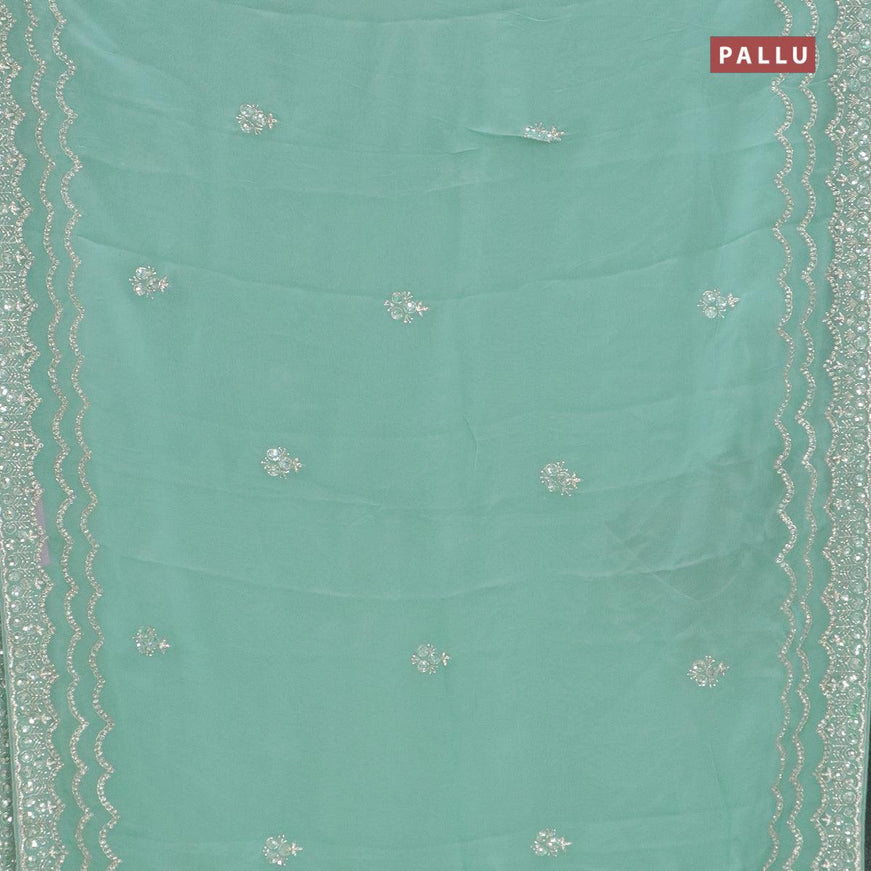Designer semi organza saree pastel blue with allover stone & zardosi work - {{ collection.title }} by Prashanti Sarees