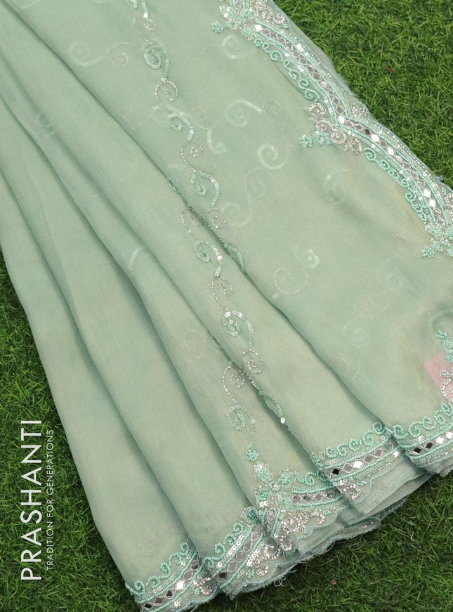 Designer semi organza saree pastel green with allover chamki & beaded work - {{ collection.title }} by Prashanti Sarees