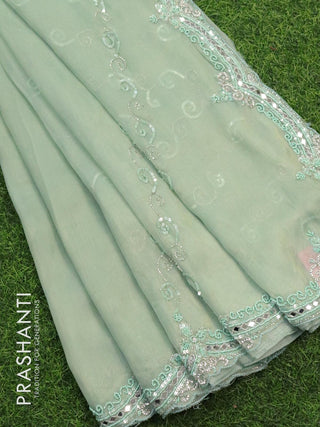 Designer semi organza saree pastel green with allover chamki & beaded work