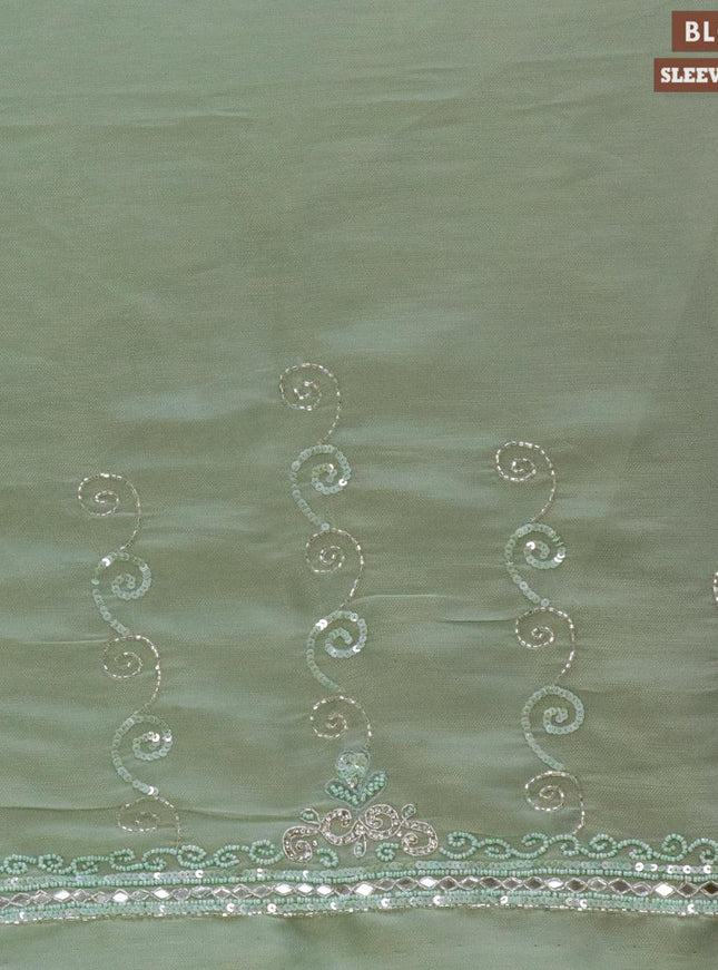 Designer semi organza saree pastel green with allover chamki & beaded work - {{ collection.title }} by Prashanti Sarees