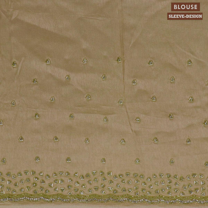 Designer tussar silk saree beige with allover zari woven buttas & stone work - {{ collection.title }} by Prashanti Sarees