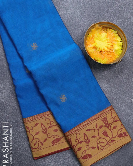 Dhakai cotton saree blue and maroon with thread woven buttas and thread woven border - {{ collection.title }} by Prashanti Sarees