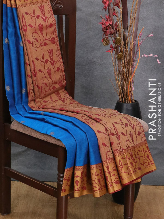 Dhakai cotton saree blue and maroon with thread woven buttas and thread woven border - {{ collection.title }} by Prashanti Sarees